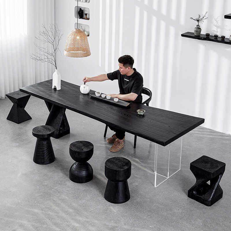 侘寂风实木茶桌椅组合茶室办公室茶台亚克力碳化黑色白蜡木泡茶桌,住宅家具,家用茶台/茶桌,淘宝优惠券,粉丝福利购,淘宝优惠卷