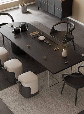 轻奢高级感黑色白蜡木茶水茶桌椅组合2025新款大板禅意家用泡茶台