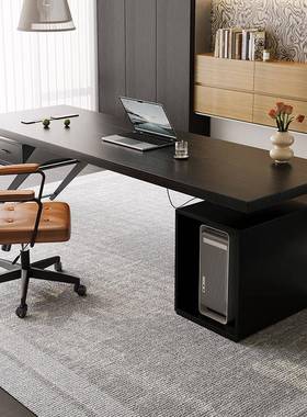 黑色实木小型年轻单人专用老板桌总裁桌办公桌工作台2025新款高端