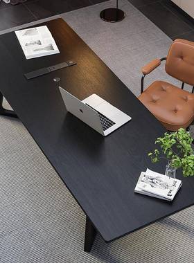 实木黑色书房书桌电脑桌设计师工作台高级感办公桌极简客厅家用