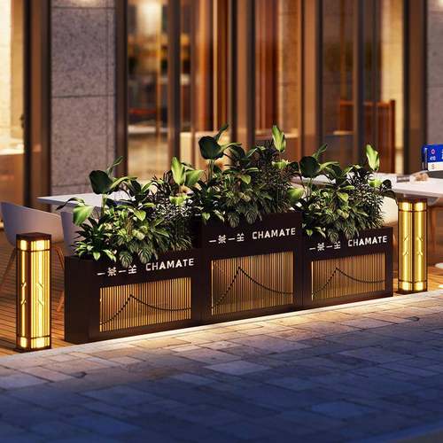 商业街门店餐厅外摆花箱太阳能发光花槽步行街美化绿植种植箱定制