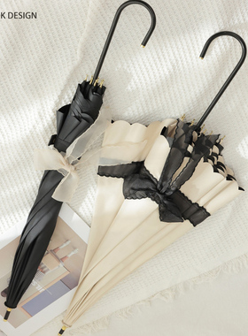 日系蝴蝶结长柄雨伞公主风晴雨两用伞黑胶遮阳防紫外线太阳伞女