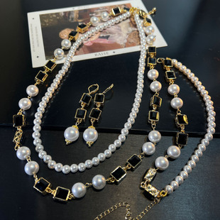 黑白感双层复古毛衣链时尚轻奢复古vintage小众设计感甜美项