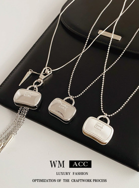 蜡绳链条字母包包吊坠项链时尚小众ins百搭毛衣链设计感小众饰品