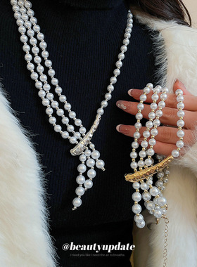珍珠项链女锁骨链气质个性设计感项链百搭可调气质百搭中古饰品