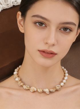 轻奢小众不规则珍珠项链女感锁骨链复古油画风气质颈链新款