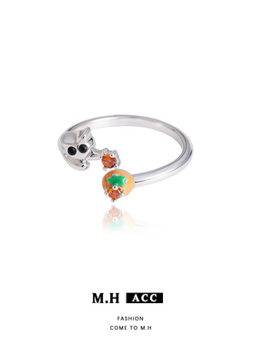 韩版卡通ins可爱大橘大利猫咪戒指女款精致设计感时尚个性食指戒