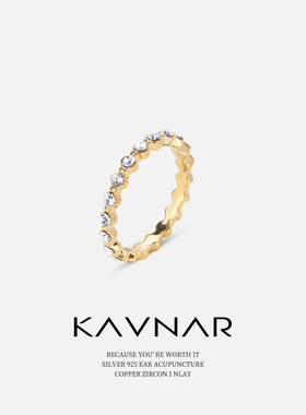 波浪线简约气质钻排细戒闭口指环戒指女士小众轻奢食指戒