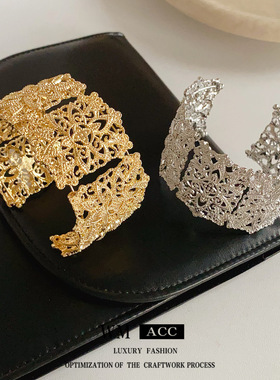 欧美复古镂空花纹宽版手镯跨境时尚个性百搭手环气质小众夸张