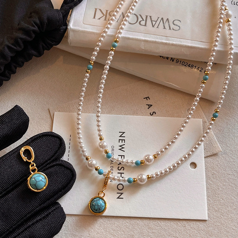 天然绿松石吊坠锁骨链轻奢小众感s家澳白珍珠项链女气质颈链