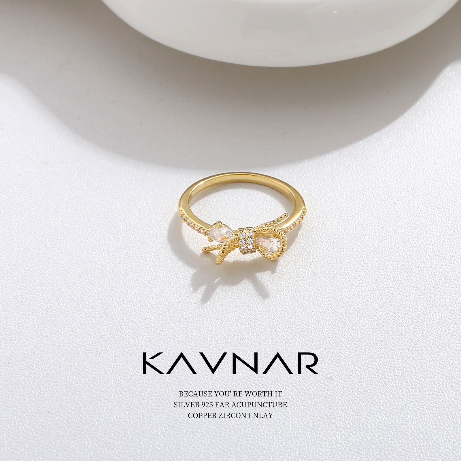 蝴蝶结锆石闭口指环不掉色戒指女小众轻奢风个性时尚食指戒