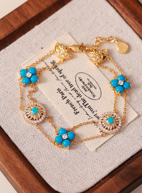 新中式国风双层叠戴绿松石手链轻奢感气质百搭手链设计感手饰