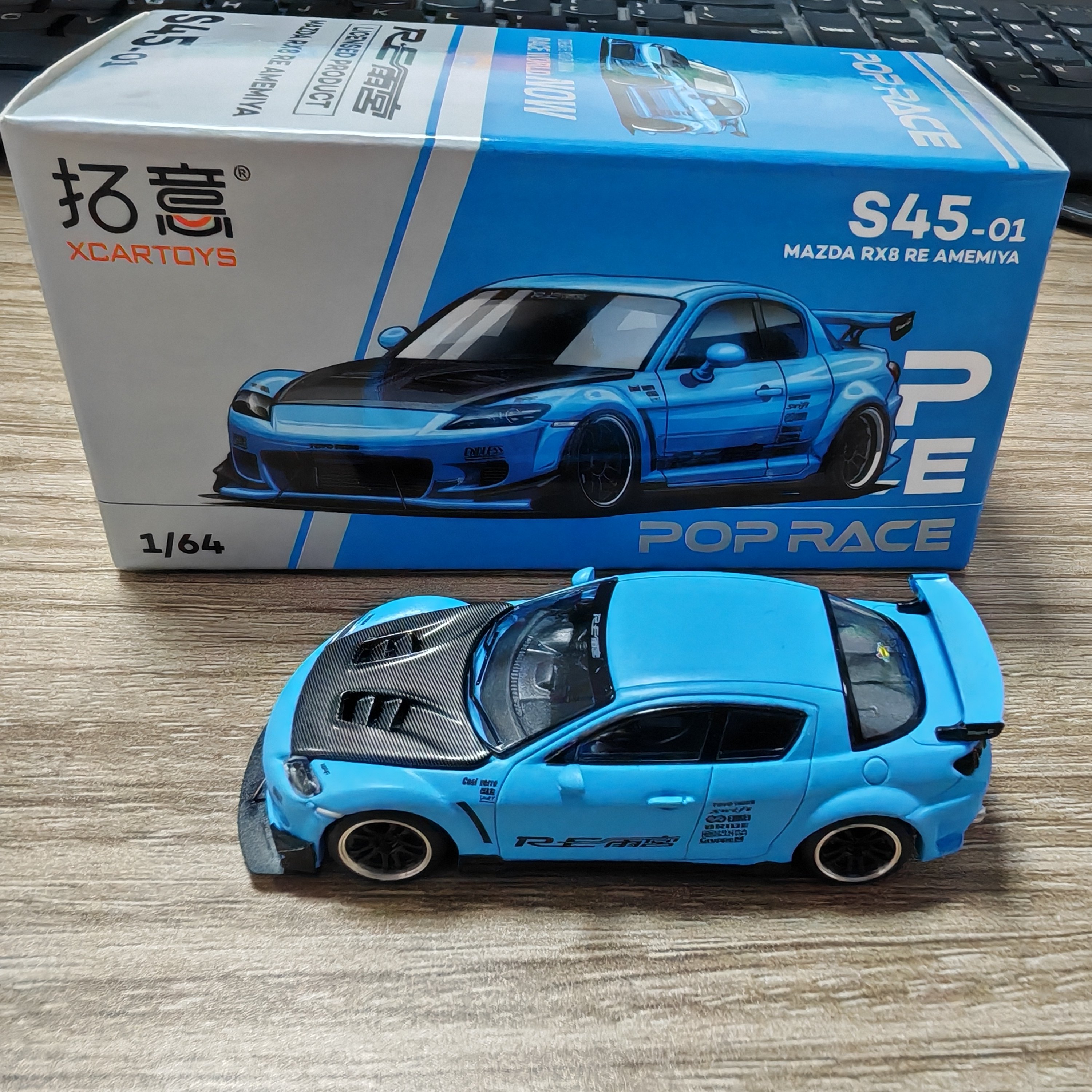 拓意POPRACE合金1/64马自达RX8 蓝摆件超跑赛车模型