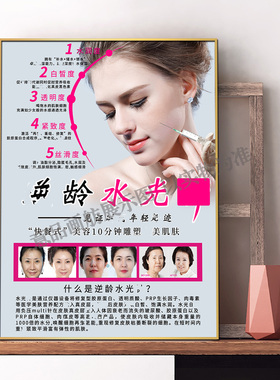 逆龄水光针宣传海报美容院微整形工作室装饰挂画相框皮肤管理KT板