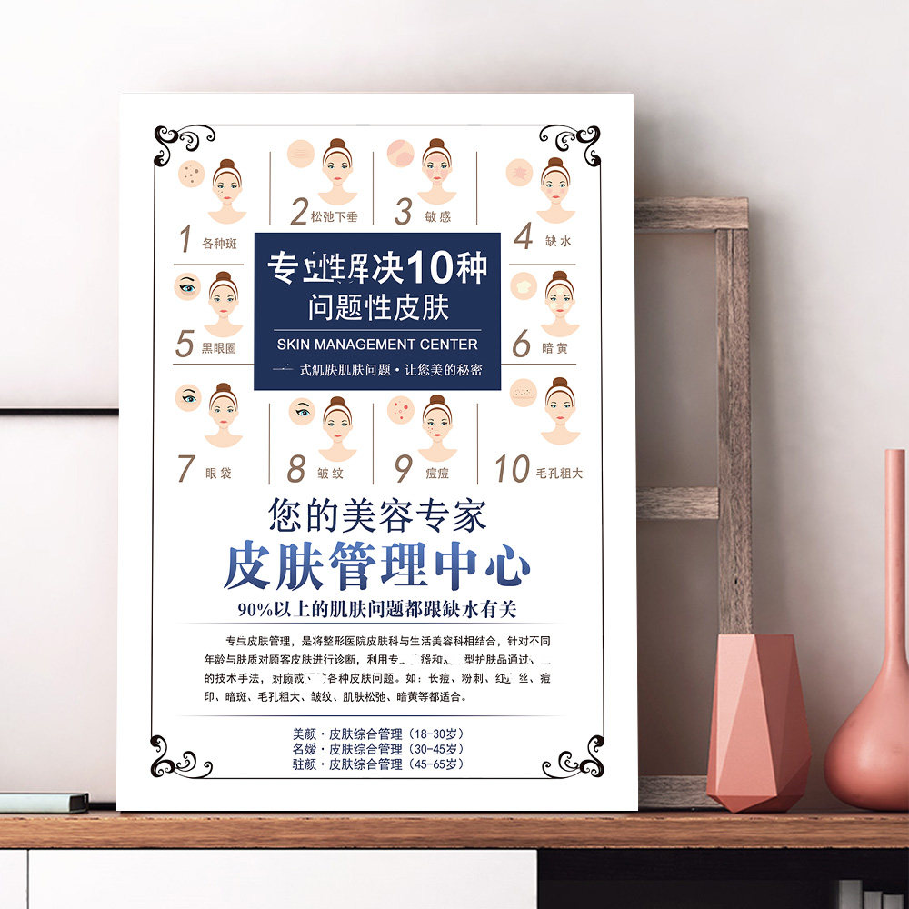 问题性皮肤管理中心宣传装饰海报定制广告制作kt展板斑疤痘图贴纸