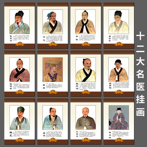 十二大名医挂画中医养生海报展板扁鹊葛洪华佗孙思邈李时珍张仲景