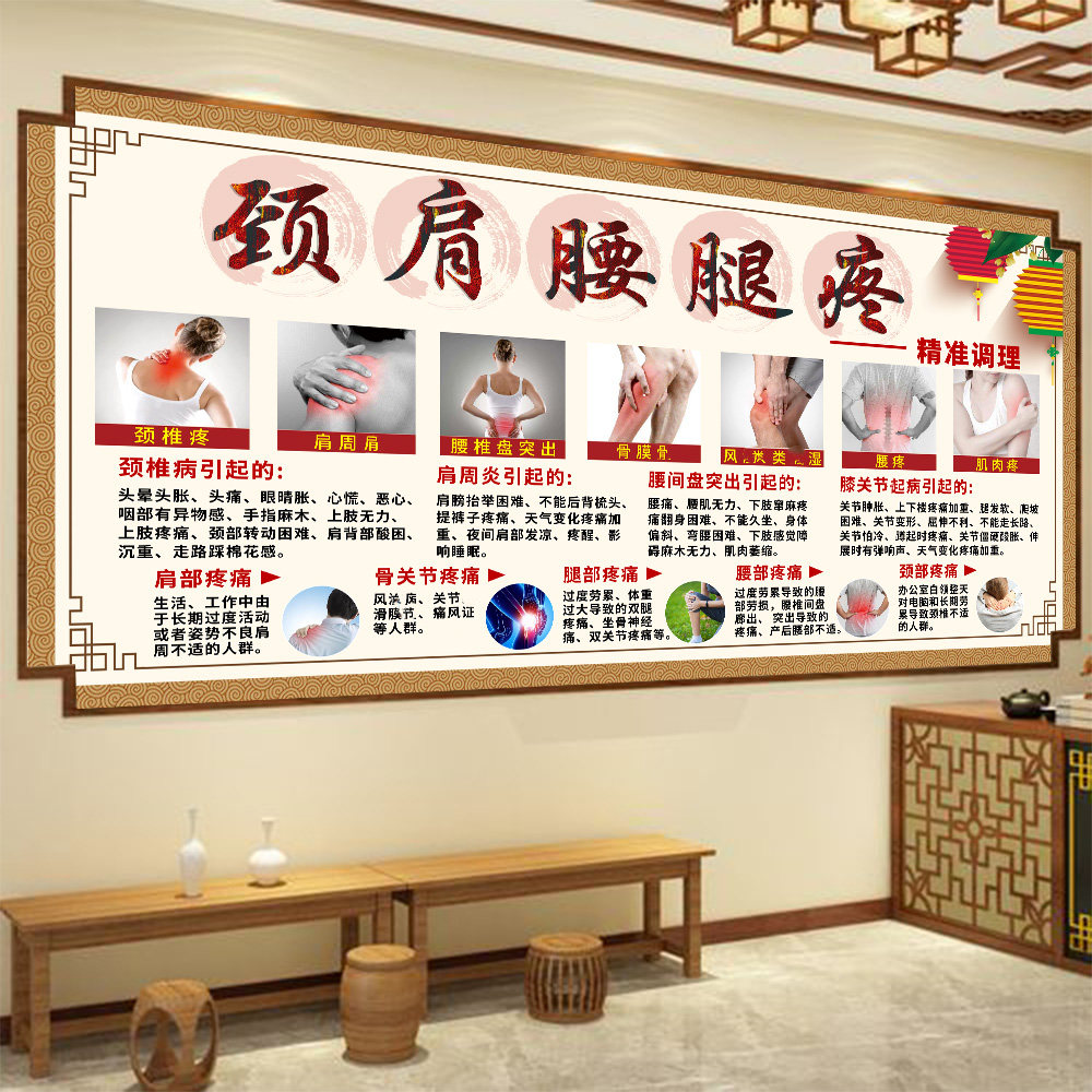 中医养生颈肩腰腿疼广告身体调理宣传海报防水贴纸pp背胶相纸贴画