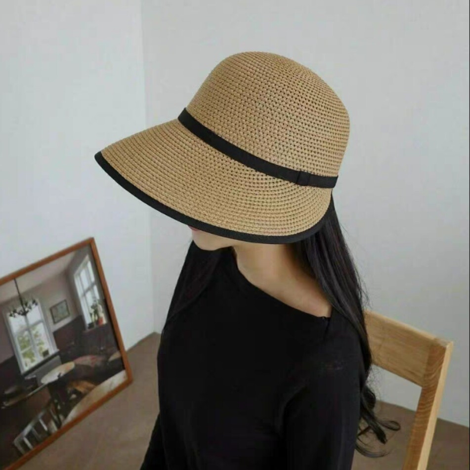 韩国正品代购夏新款遮阳草帽防UV防紫外线大檐草帽防晒编织帽子女
