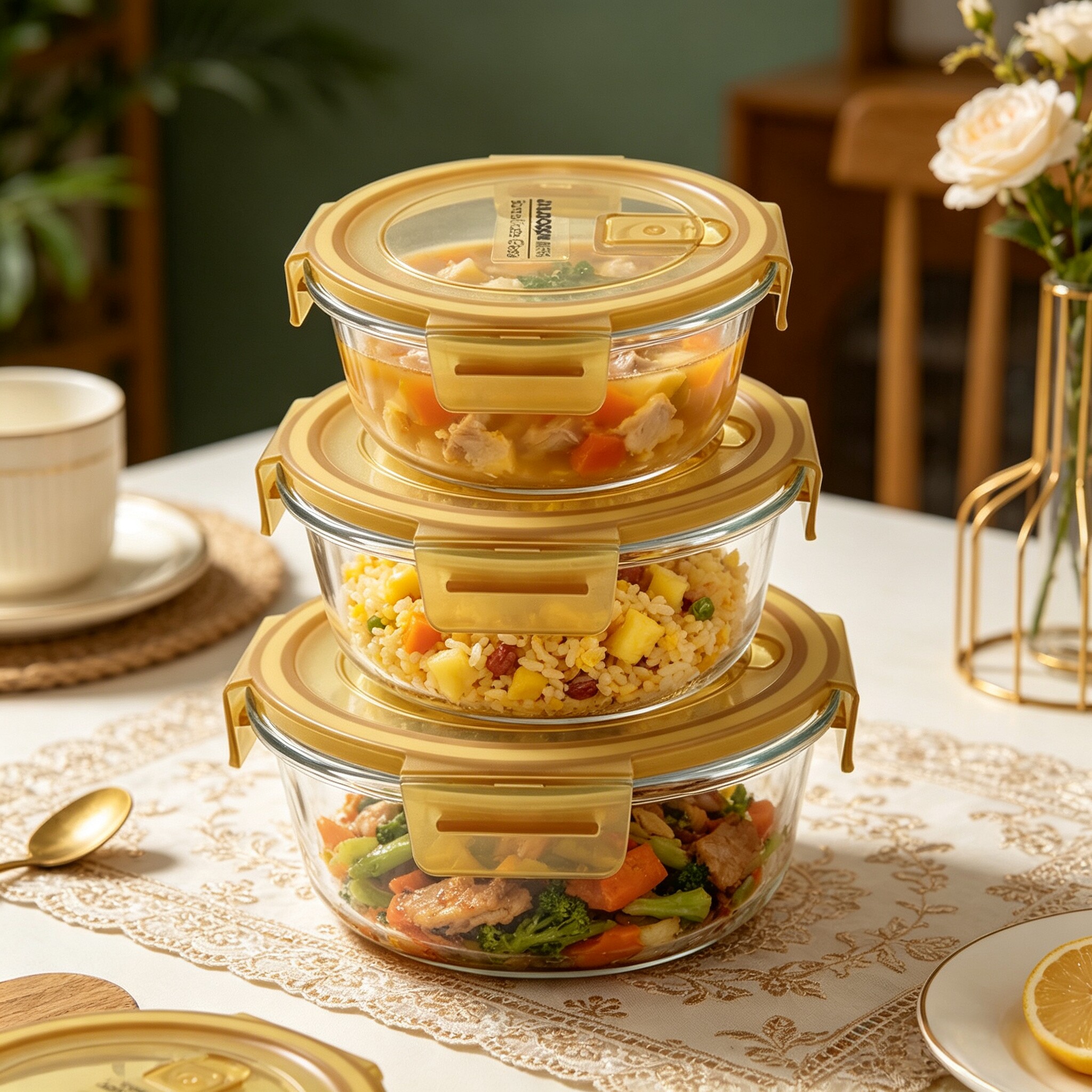 JALOCOOK嘉乐扣玻璃冰箱密封保鲜饭盒上班族带饭微波加热圆形汤碗