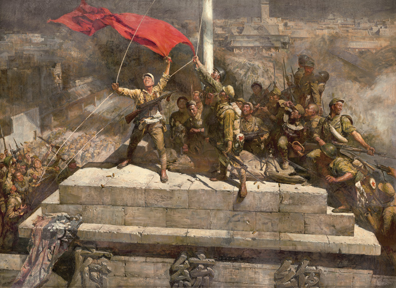 陈逸飞油画 攻占总统府 名家油画作品  陈逸飞高清油画