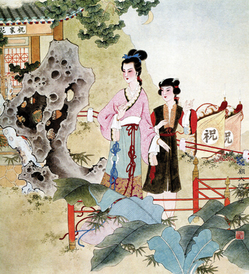 水浒故事 任率英国画 水浒人物画 顾大嫂探祝家庄饭店居家装饰画