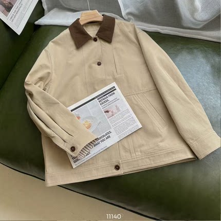 一枕秋枫 独家撞色条纹  巴恩风外套小个子风衣 复古巴恩小外套