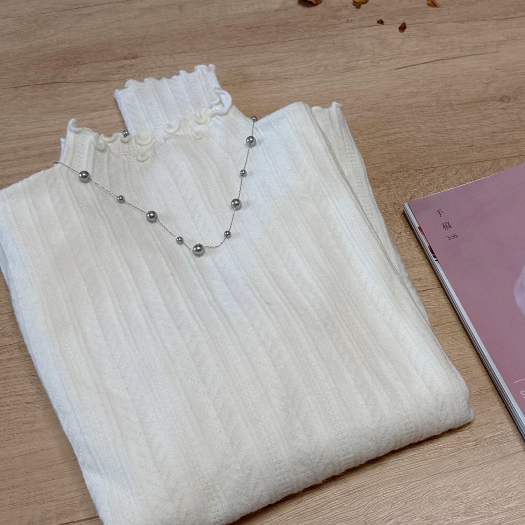 感知自我 立体蕾丝羊毛花边打底衫  蕾丝打底上衣