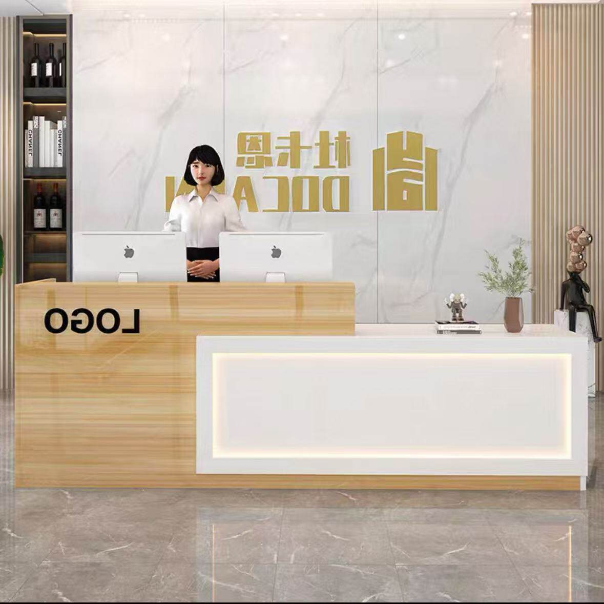 收银台时尚圆凳子粉色美容院靠背柜台简约商用吧台公司前台接待台