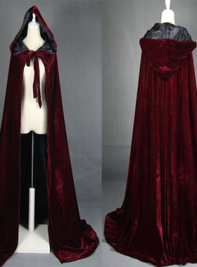 万圣节男女通用天鹅绒加厚保暖披风连帽斗篷风衣新娘双层披肩外套