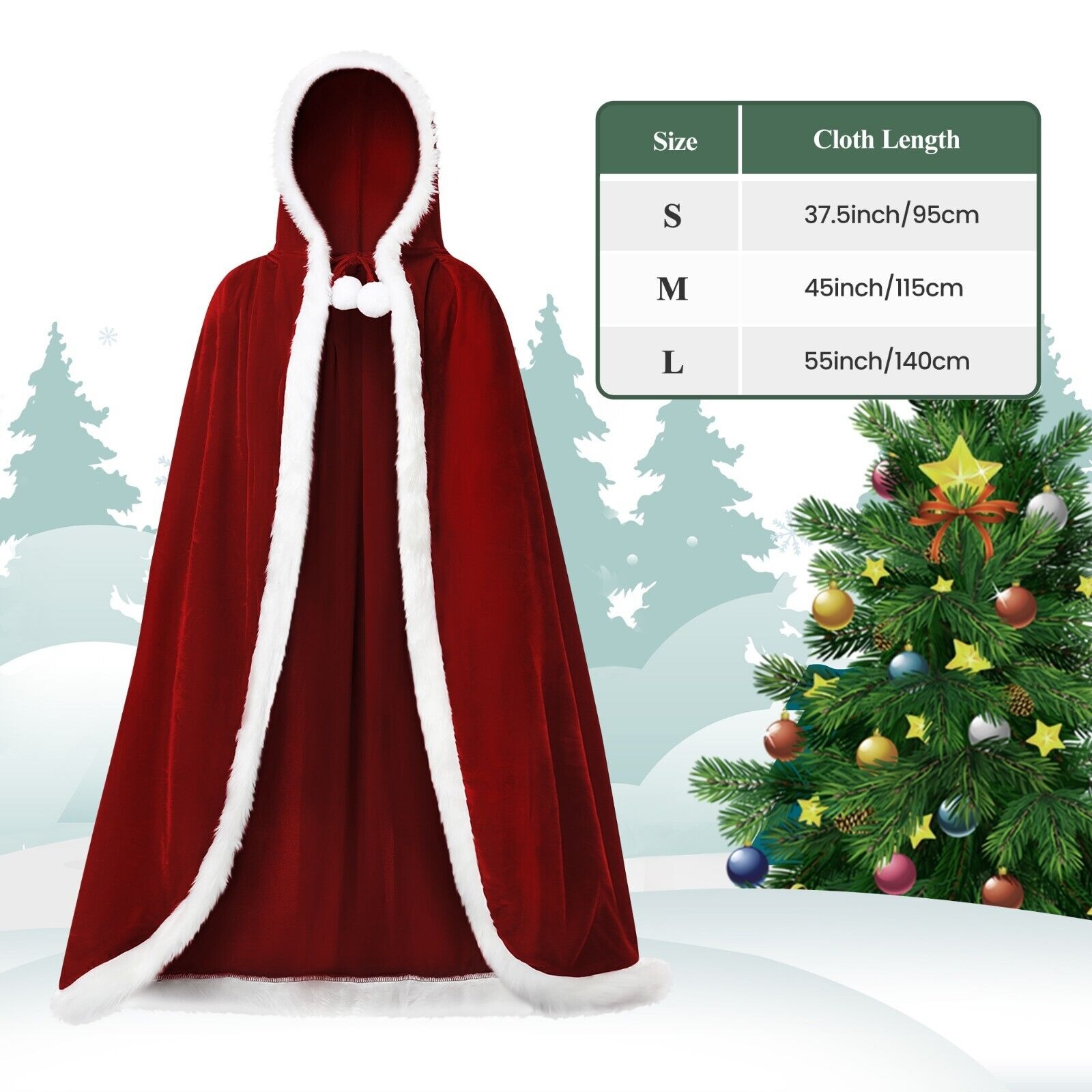 男女通用圣诞节披风红色长款连帽斗篷丝绒披肩圣诞老人服装舞台装
