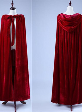 连帽无帽男女通用披肩丝绒披风万圣节斗篷舞台拍照穿旗袍外搭红色