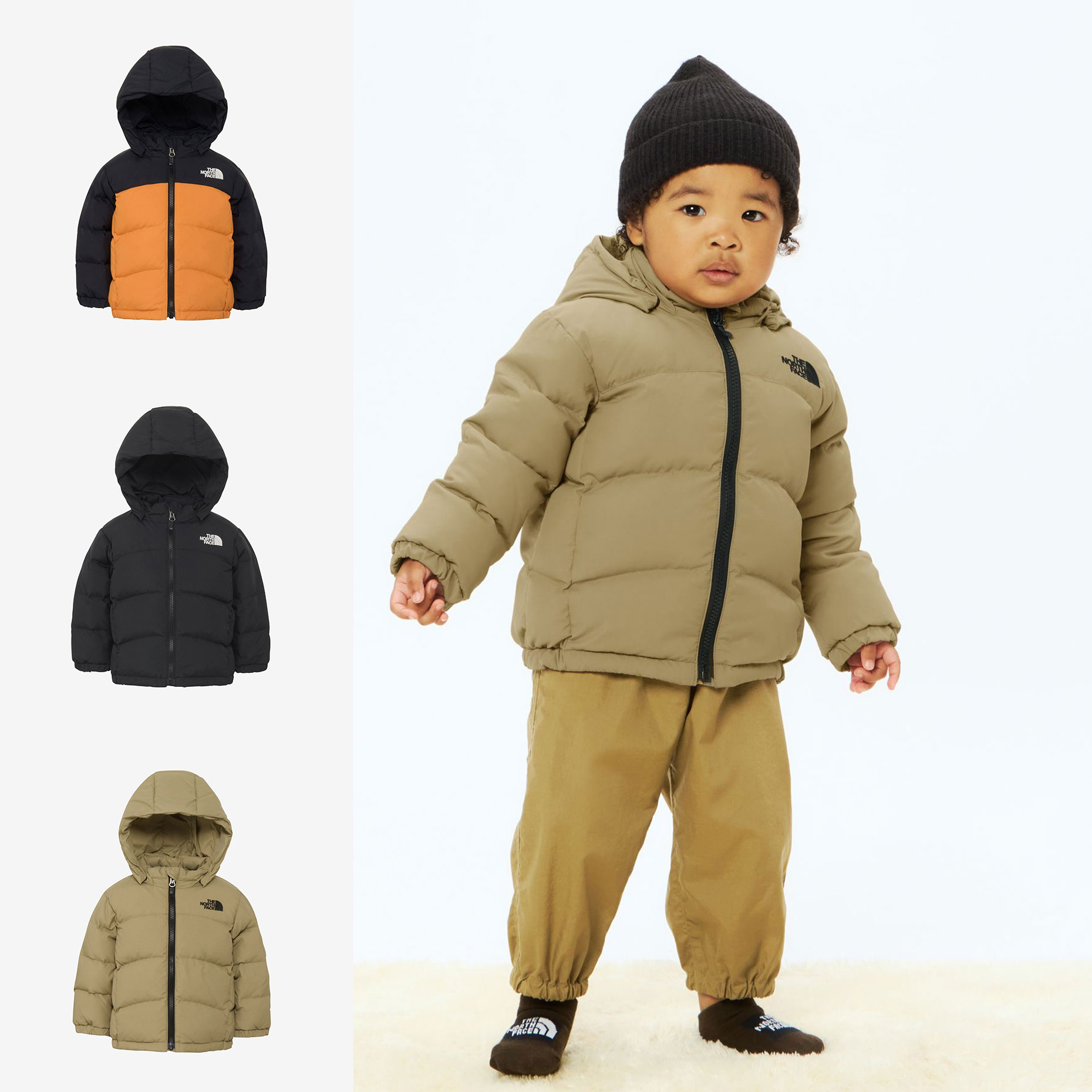 日本北面 the north face 2025冬小童宝宝哑光连帽可拆拉链羽绒服