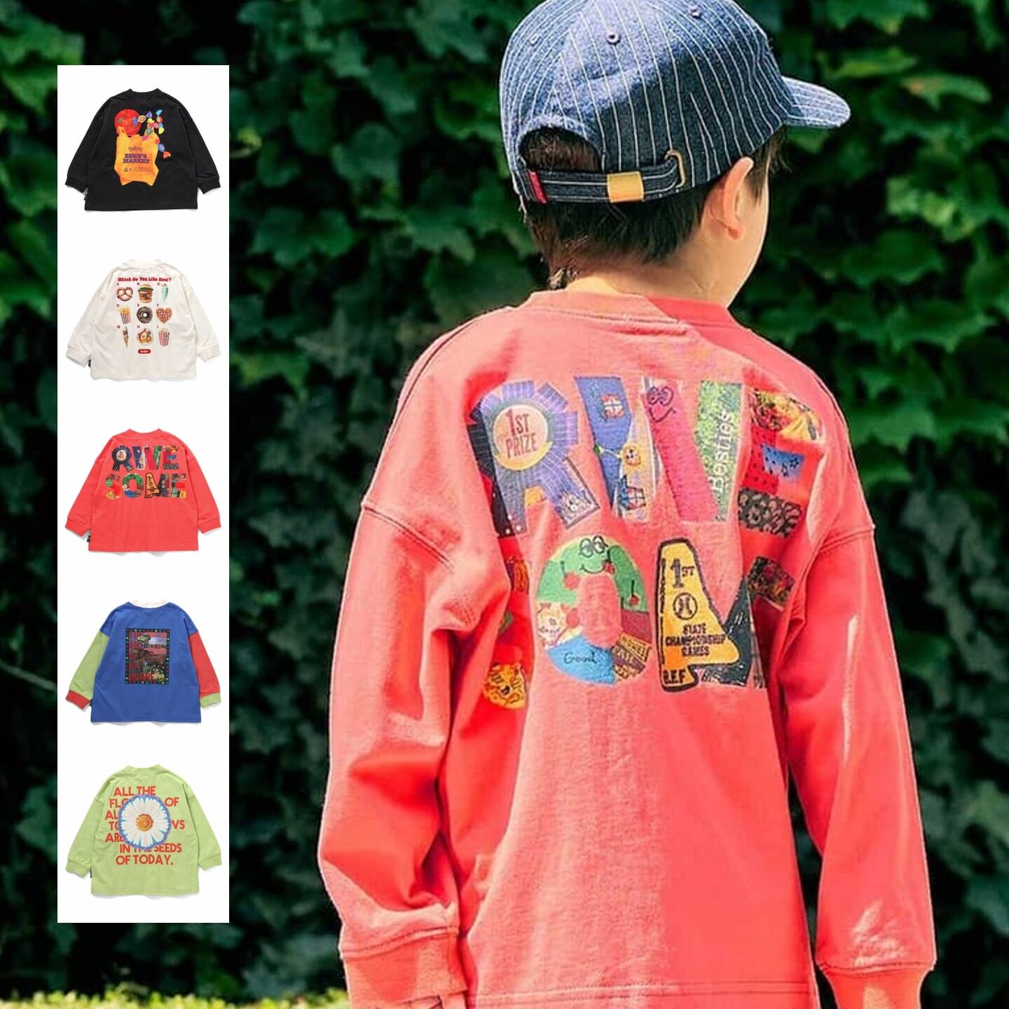 日本 FOKIDS 2026秋儿童向日葵糖果汉堡薯条卡通印花圆领长袖T恤