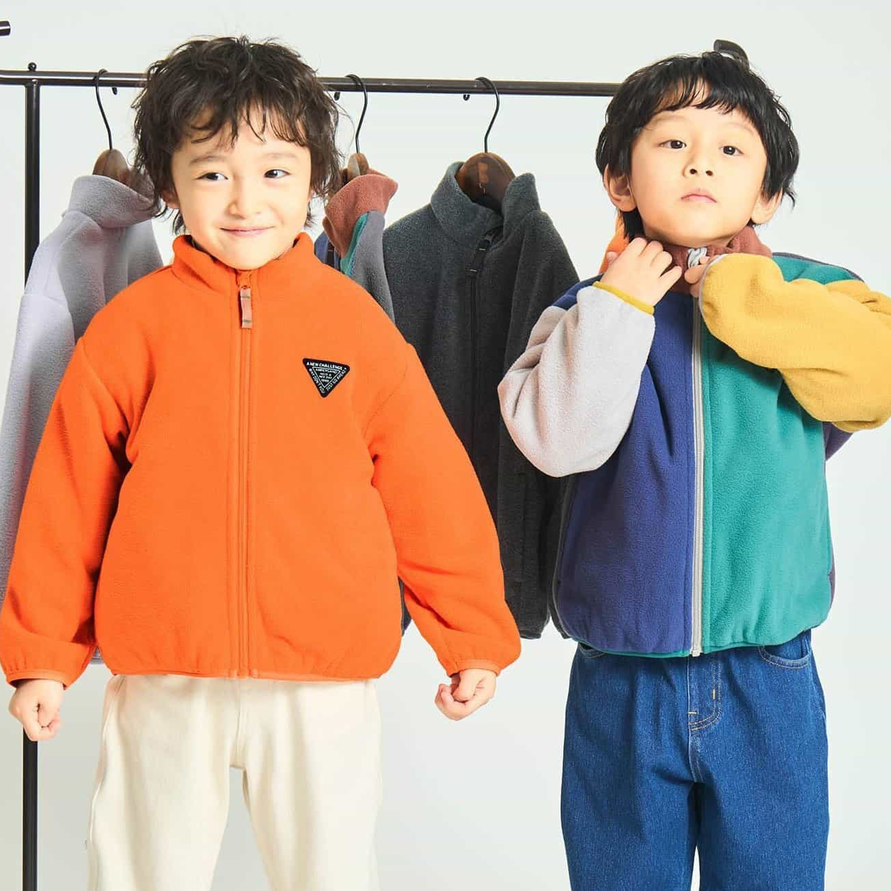 日本 Ampersand 2025冬儿童高领口袋摇粒绒保暖拉链拼色棉袄棉服