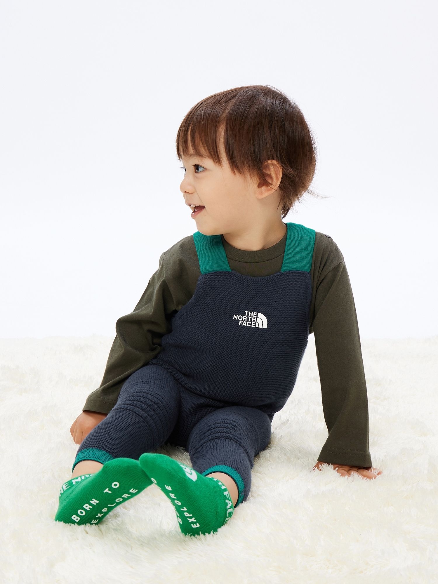 日本北面 the north face 2023秋新生儿宝宝针织线裤连身衣背带裤