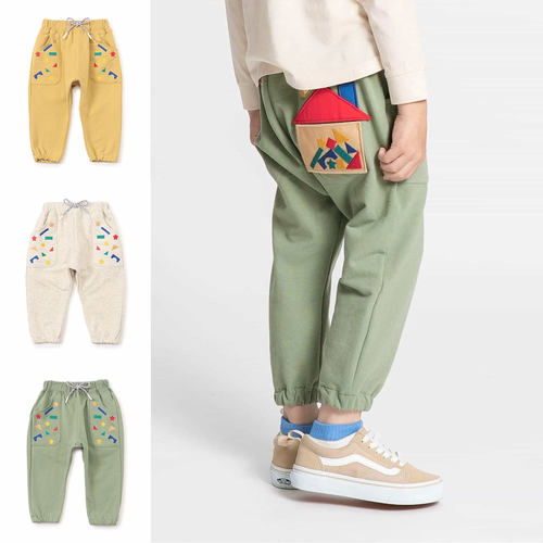 日本 BITZ 2026春秋 儿童彩色积木房子口袋松紧腰休闲运动裤卫裤