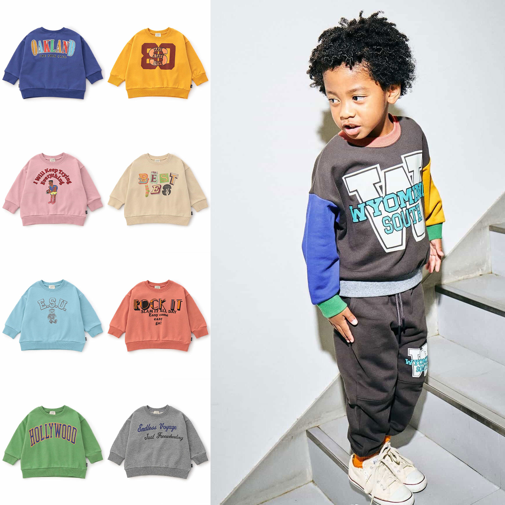 日本 F.O.KIDS 2025春秋儿童装卡通印花字母宽松休闲圆领运动卫衣