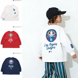 日本福神 BREEZE MLB 2026春秋儿童刺绣徽标logo宽松圆领长袖T恤