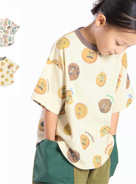 日本 FOKIDS 2026夏儿童装卡通饼干字母社区插画宽松圆领短袖T恤