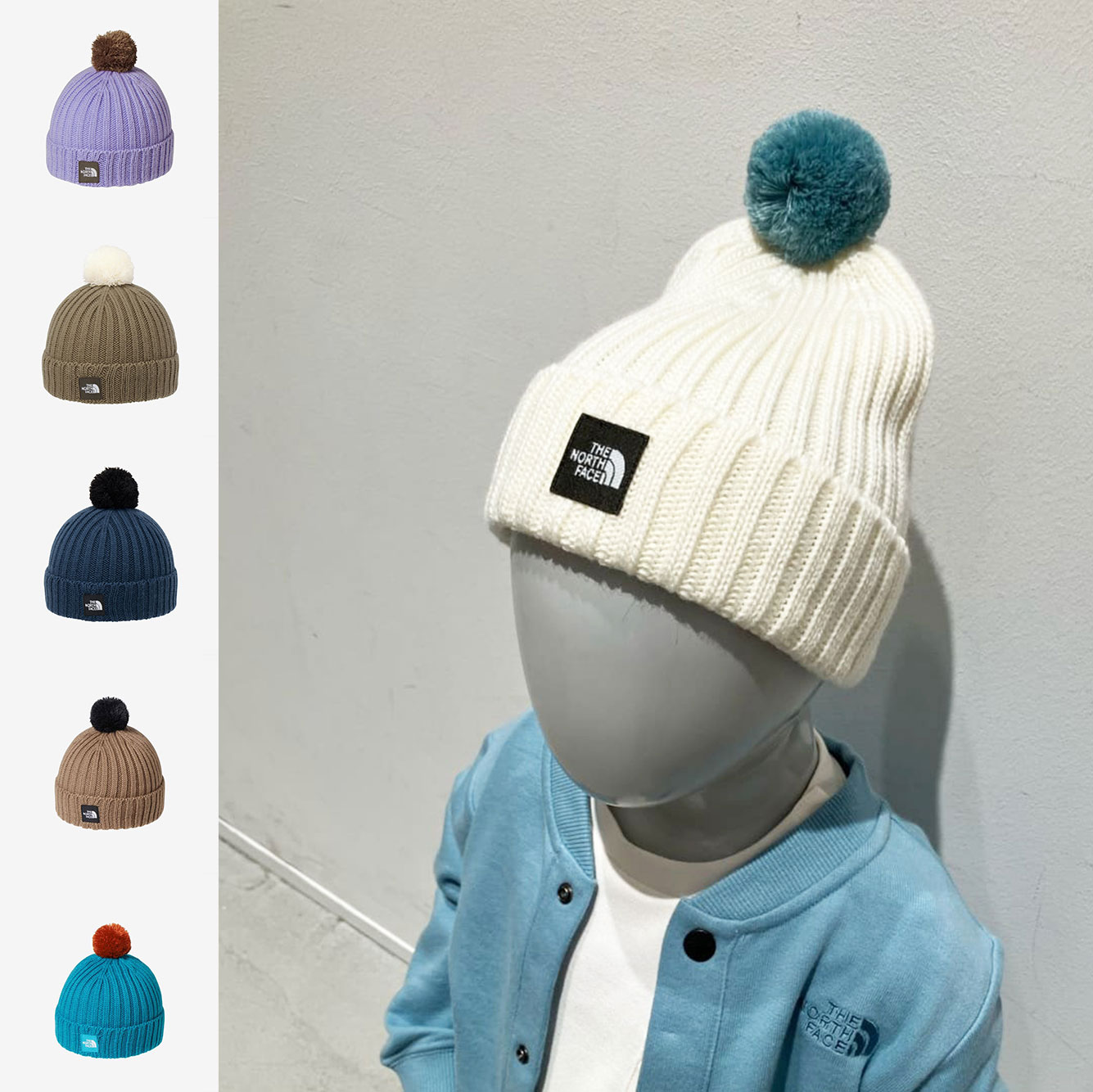 日本北面 THE NORTH FACE 2025冬儿童毛球球保暖套头冷帽针织帽子