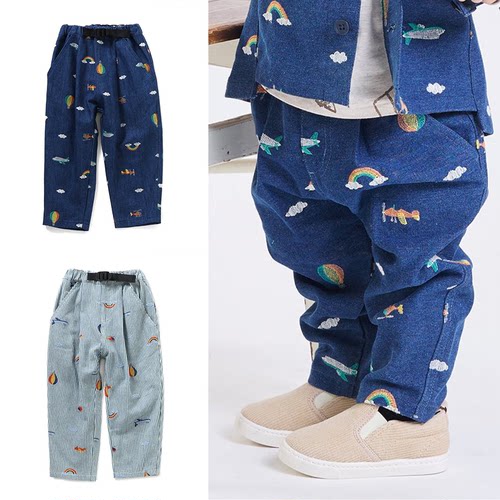 日本 BITZ 2025春儿童冒险家直升机热气球裤棉弹水洗布休闲牛仔裤