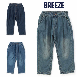 日本 BREEZE 2025春秋儿童裤 松紧腰棉弹力复古做旧休闲中腰牛仔裤