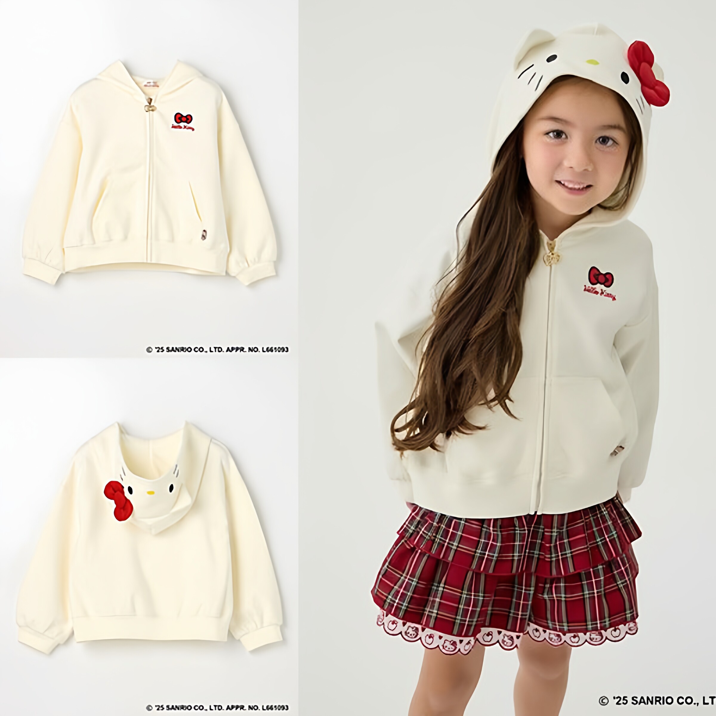 日本三丽鸥凯蒂猫 hello kitty 2026春女童装蝴蝶结拉链连帽卫衣