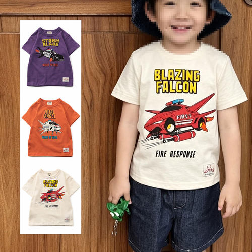 日本 F.O.KIDS 2026夏儿童科幻动画片警车消防车救援圆领短袖T恤