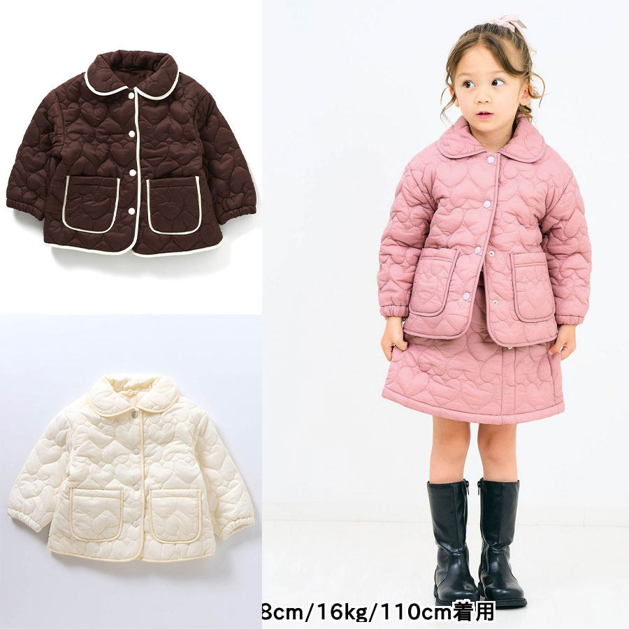 日本 apreslescours 2024冬女童装防水保暖桃心压花夹棉夹克棉服