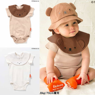 日本 apreslescours 2025夏女宝宝婴儿小熊口水巾三角爬服连身衣