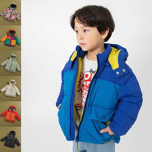 日本 BREEZE 2025冬儿童装拼色防水加厚保暖机洗拉链连帽棉服外套