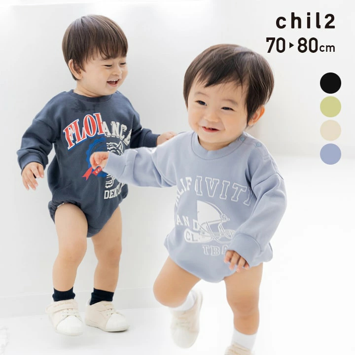 日本 chil2 2024春秋宝宝新生儿包屁衣橄榄球长袖三角爬服连身衣