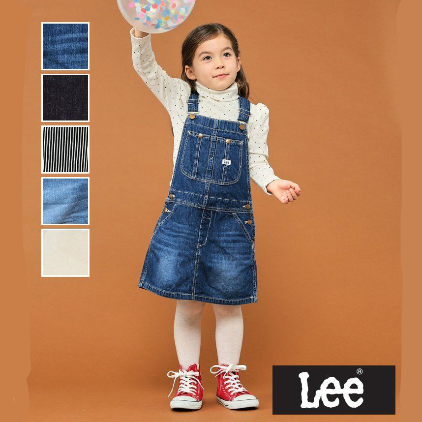 日本 LEE 2024夏女童裙工装口袋柔软拼色牛仔裙半身裙背带连衣裙
