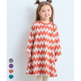 连衣裙 2026春秋女童裙碎花波浪几何图形A字圆领长袖 日本 breeze